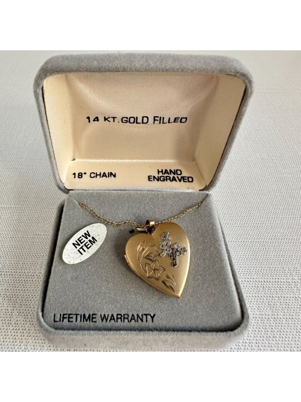14K Gold Filled Heart Locket Necklace I Love You Hand Engraved New in Box